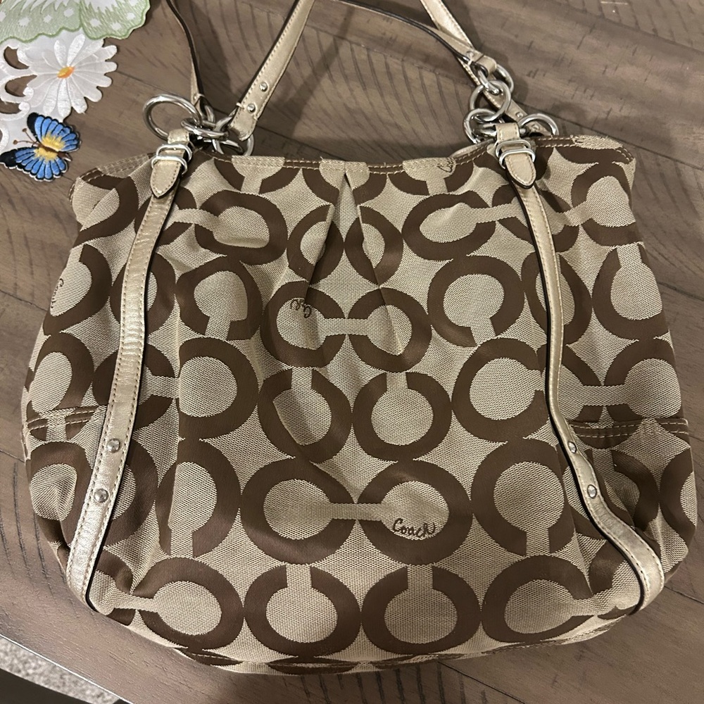Coach Brown and Cream Shoulder Bag